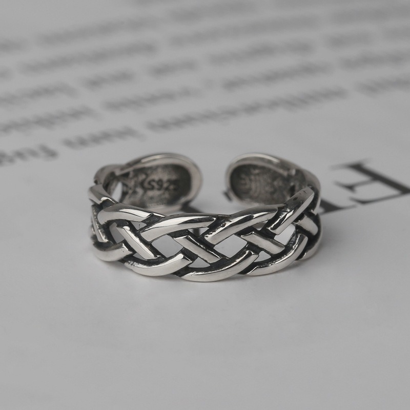 S925 sterling silver ring opening adjustable braided mesh women's ring - Image 3