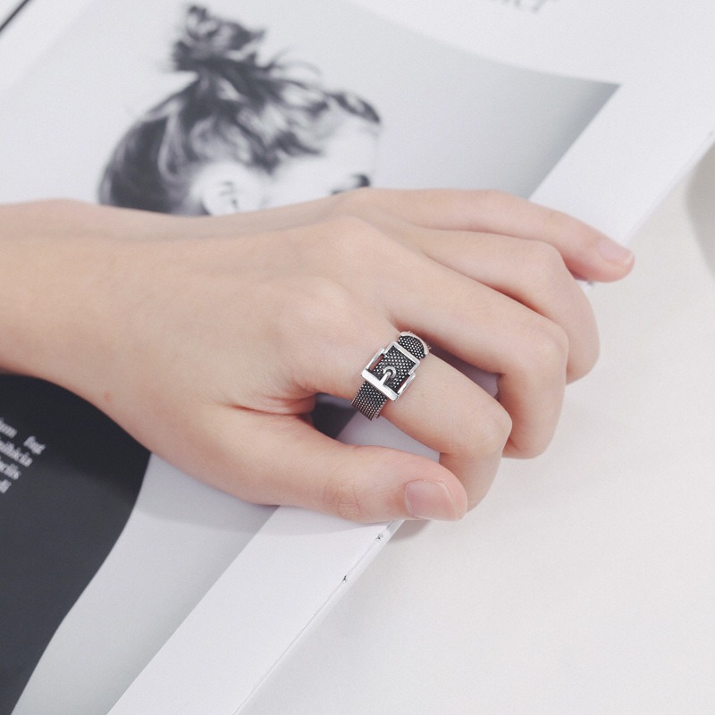 S925 Sterling Silver Ring Opening Adjustable Belt Buckle Women's Ring - Image 5