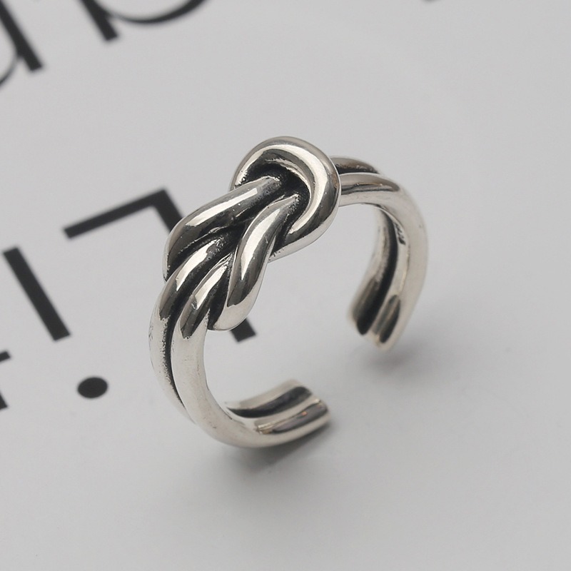 S925 sterling silver ring opening adjustable double line knot women's ring - Image 3