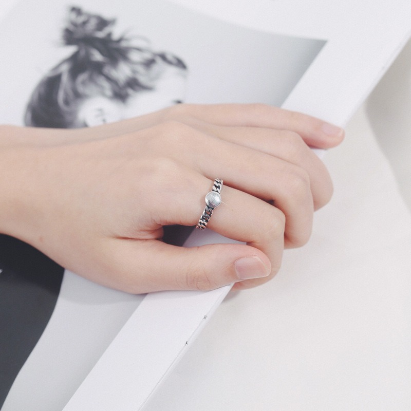 S925 sterling silver ring opening adjustable round bar twist ring for women - Image 4