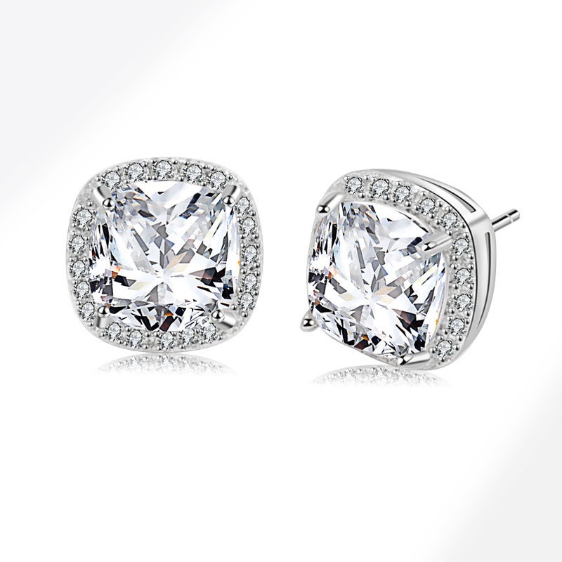 S925 sterling silver stud earrings square zircon earrings - Image 4