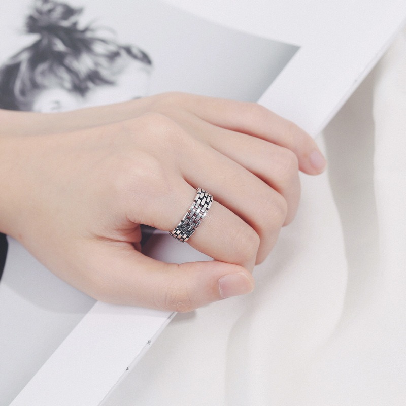 S925 sterling silver ring with adjustable opening openwork for women - Image 5