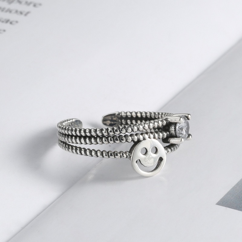 S925 sterling silver ring opening adjustable smiley face ring for women - Image 3
