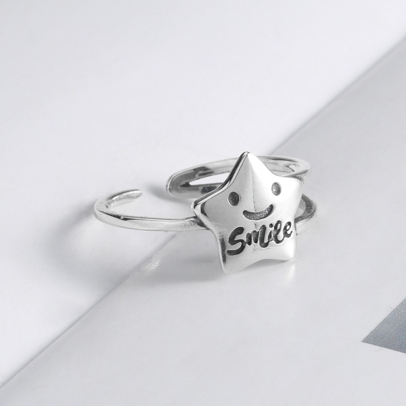 S925 sterling silver ring opening adjustable smiley face ring for women - Image 3