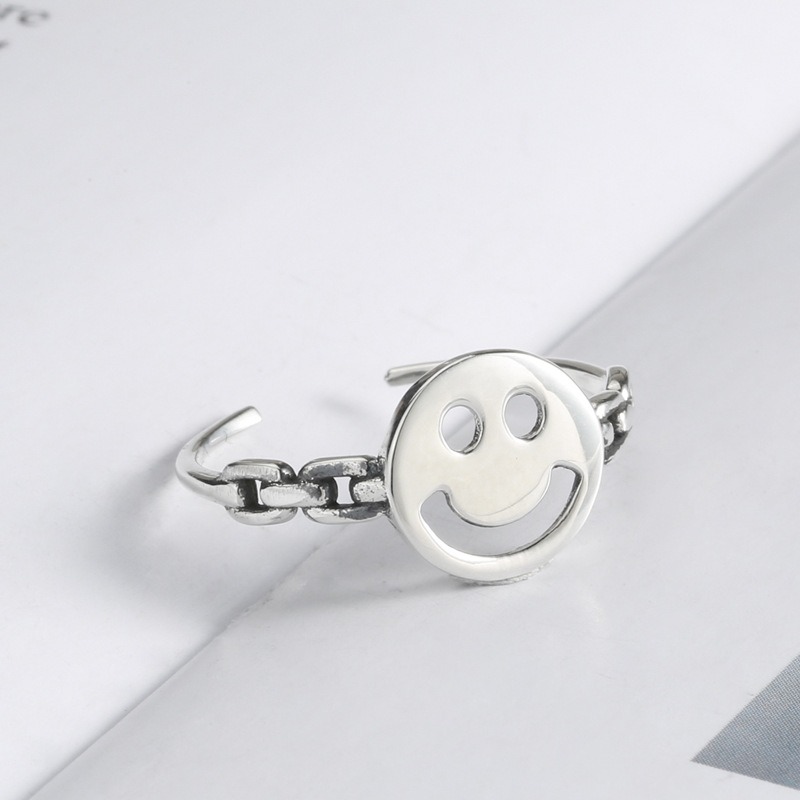 S925 sterling silver ring opening adjustable twist smiley face ring for women - Image 3