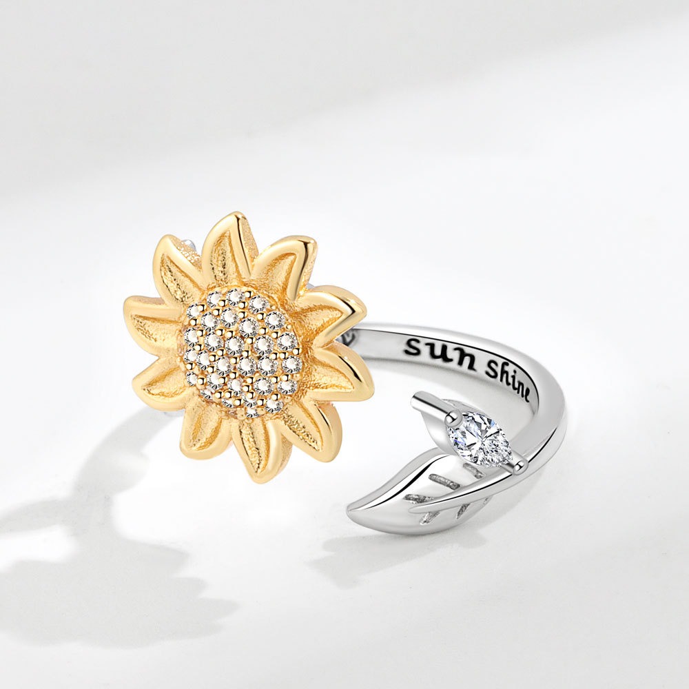 S925 sterling silver ring rotatable sunflower opening adjustable women's ring - Image 3