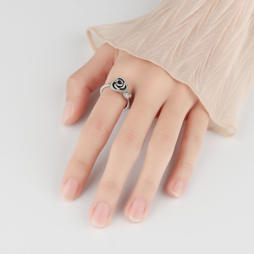 S925 sterling silver ring rotatable rose opening adjustable women's ring - Image 5