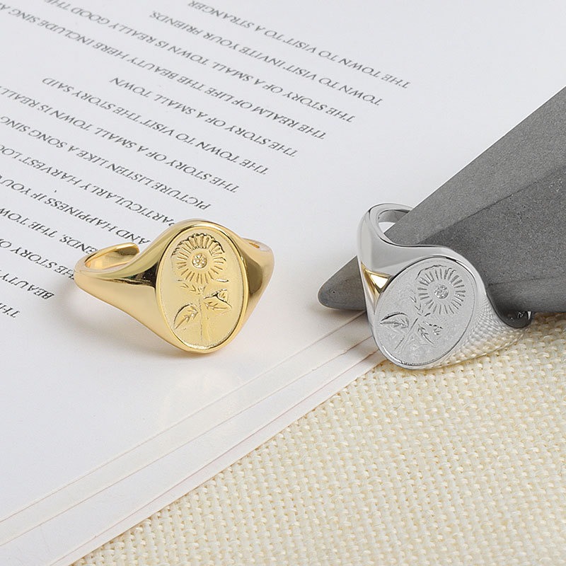 S925 sterling silver ring opening adjustable sunflower ring for women - Image 2