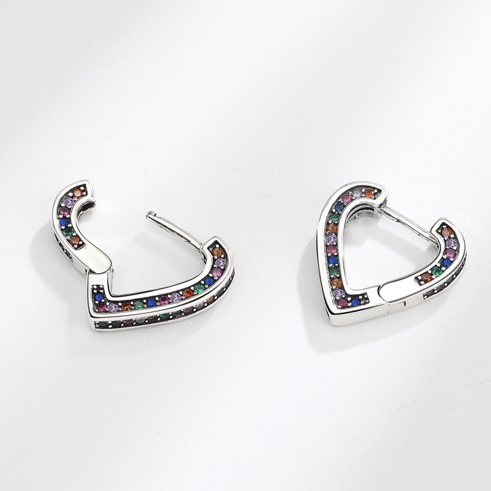 S925 sterling silver stud earrings rainbow heart shaped earrings - Image 3