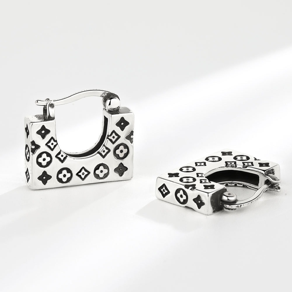 S925 sterling silver stud earrings square graffiti earrings - Image 3