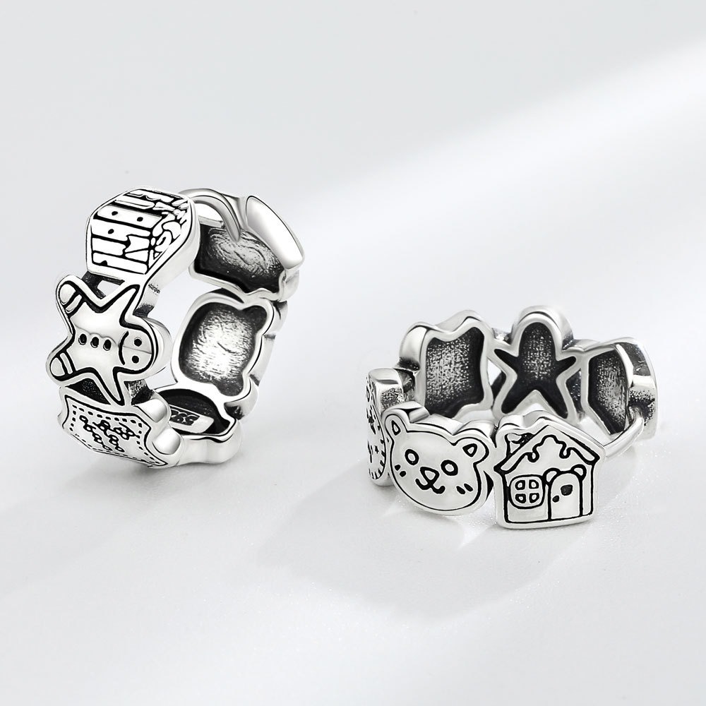 S925 sterling silver stud earrings cartoon bear earrings - Image 3