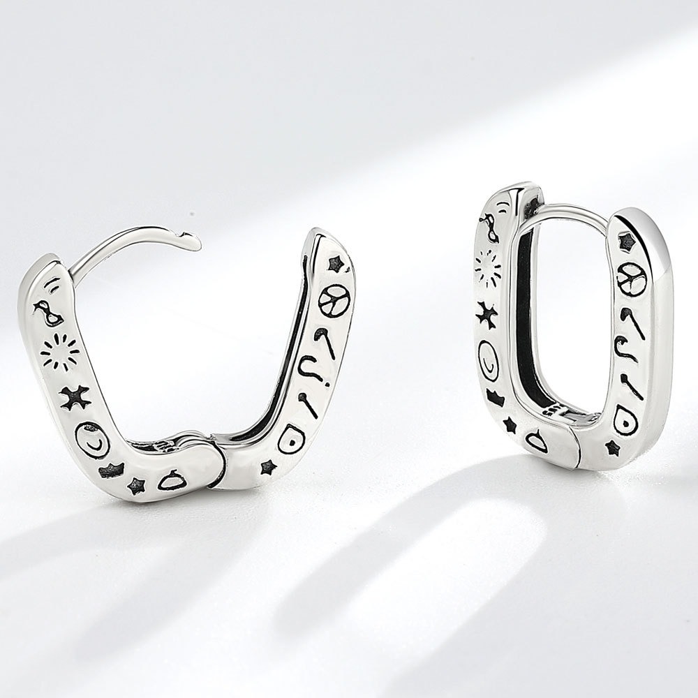 S925 sterling silver stud earrings U-shaped graffiti earrings - Image 3