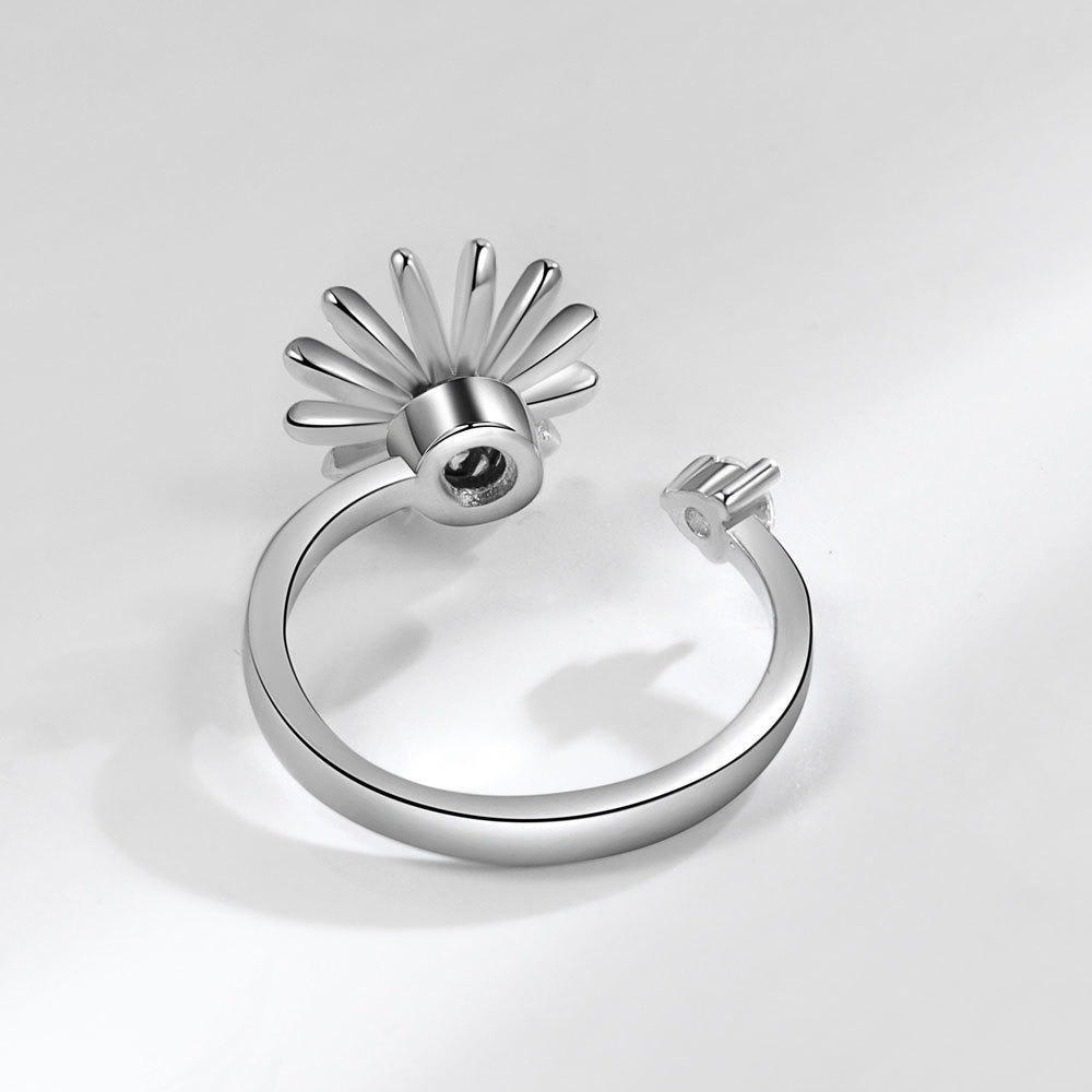 S925 sterling silver ring opening adjustable rotating sunflower ring for women - Image 3