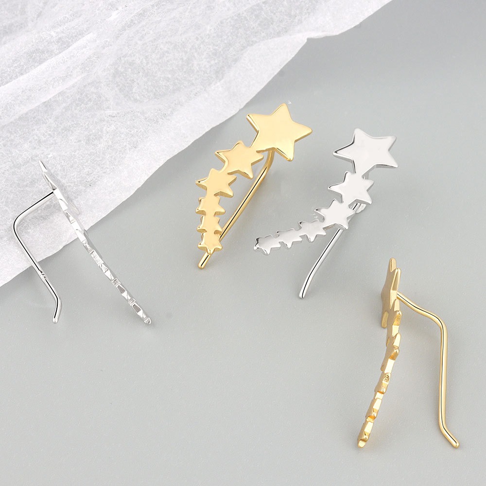 S925 sterling silver stud earrings geometric row of five-pointed star stud earrings - Image 4