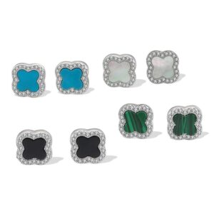 S925 sterling silver stud earrings fritillary four-leaf clover