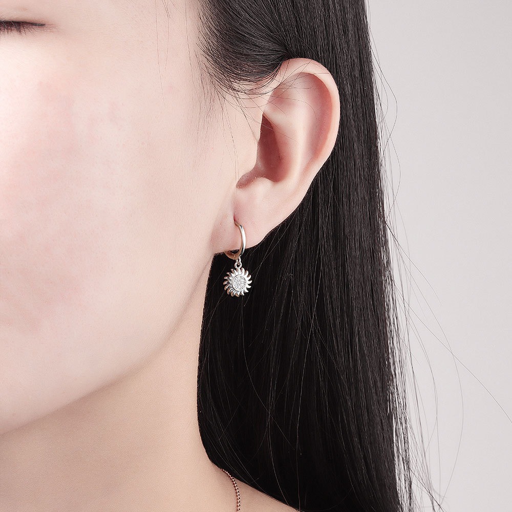 S925 sterling silver stud earrings zircon sunflower earrings - Image 4