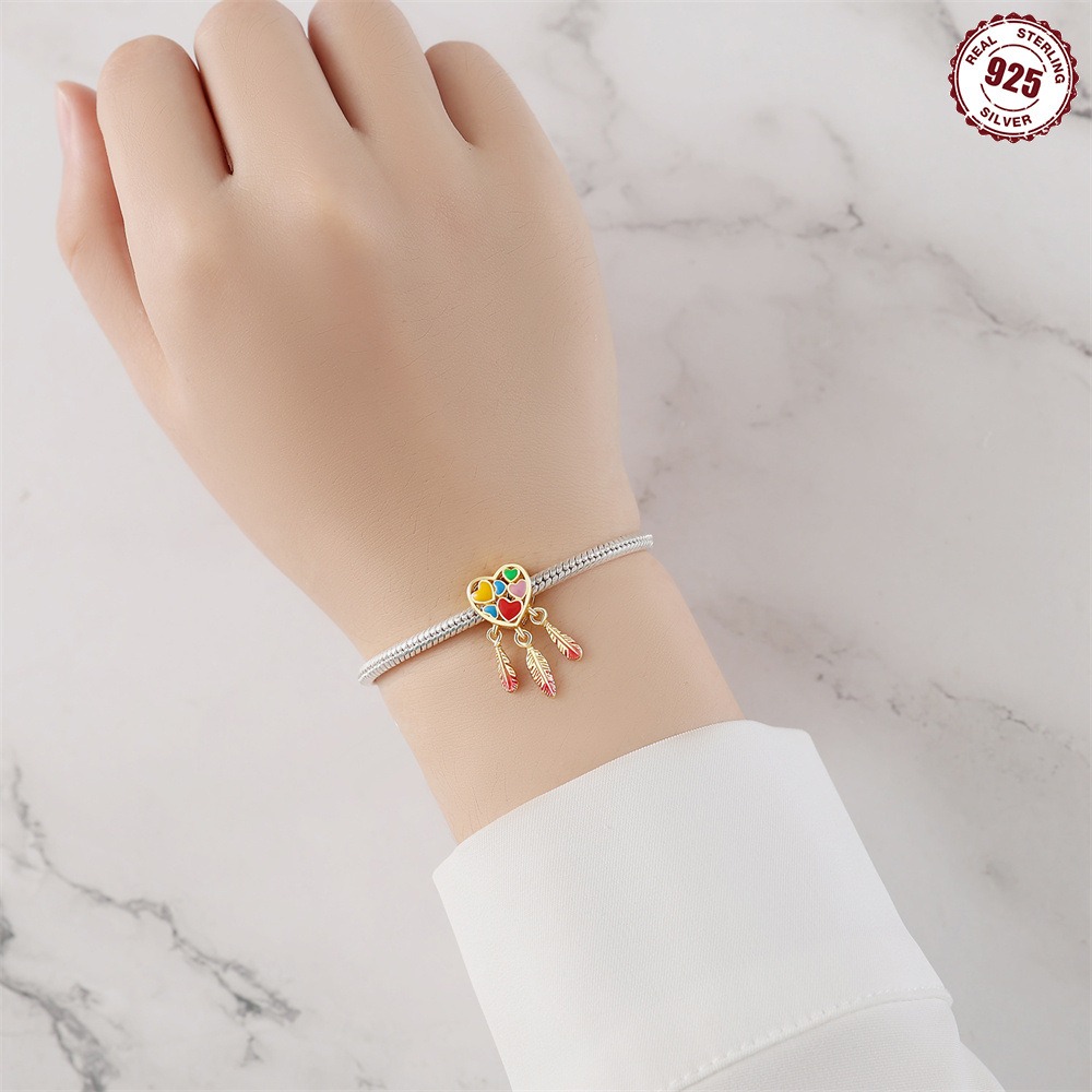 S925 sterling silver beaded DIY color love dreamcatcher bracelet accessories - Image 2