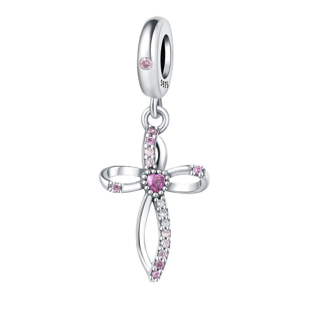 S925 sterling silver beaded DIY heart cross bracelet accessories - Image 2