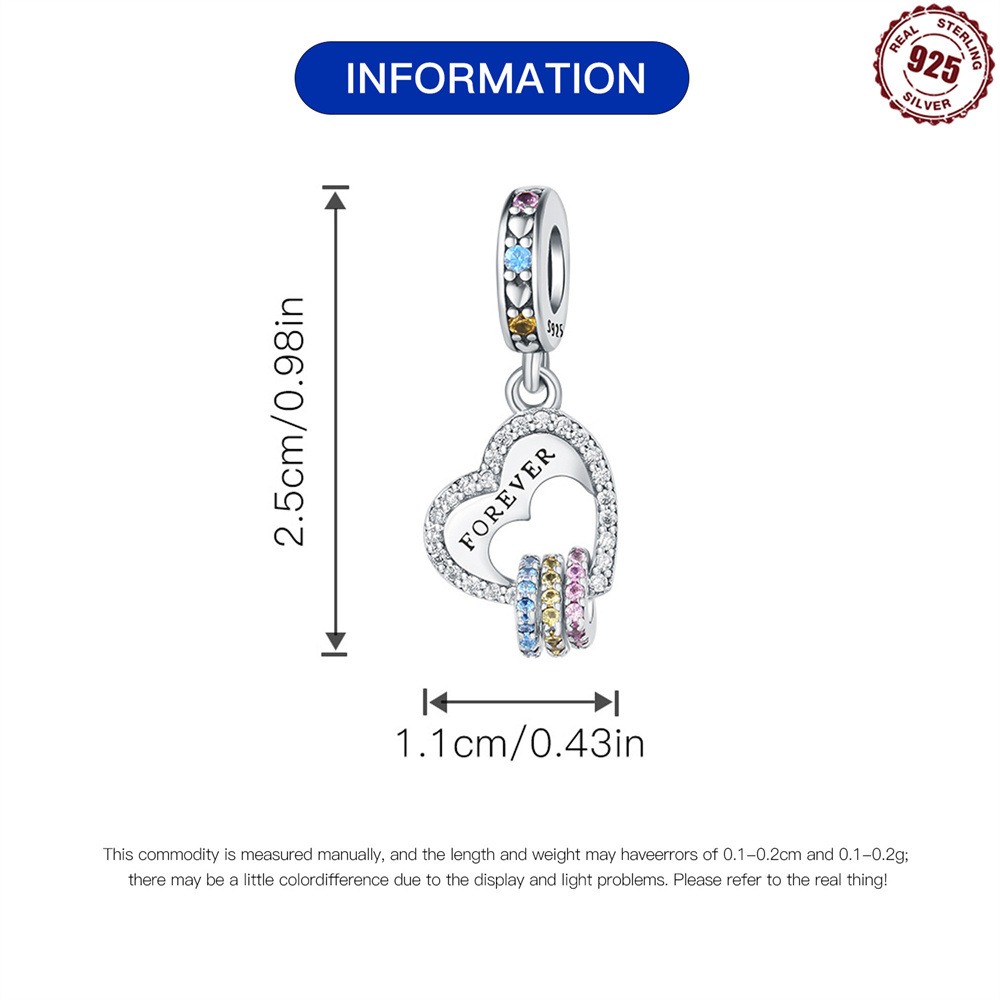 S925 Sterling Silver Beaded DIY Heart Shaped Colored Zirconia Bracelet Accessories - Image 4