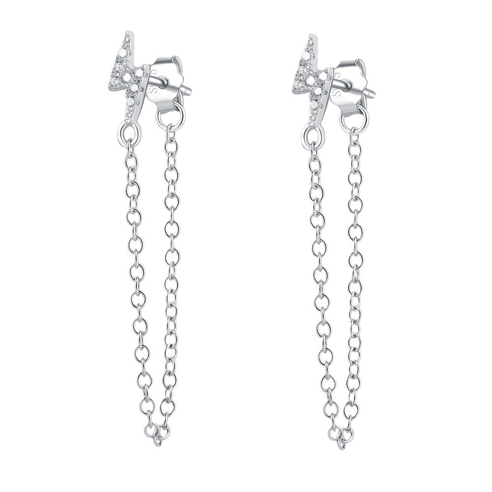 S925 sterling silver tassel zircon stud earrings - Image 2