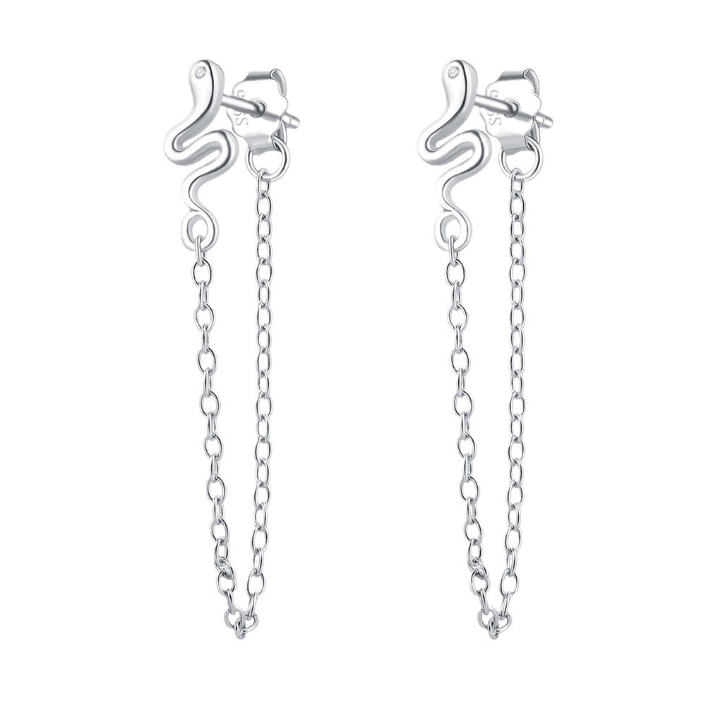 S925 sterling silver tassel snake stud earrings - Image 5