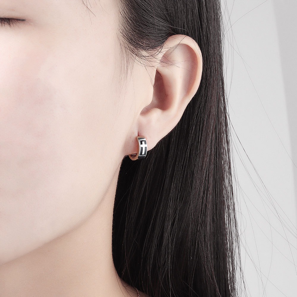 S925 sterling silver stud earrings dripping oil cross earrings - Image 4