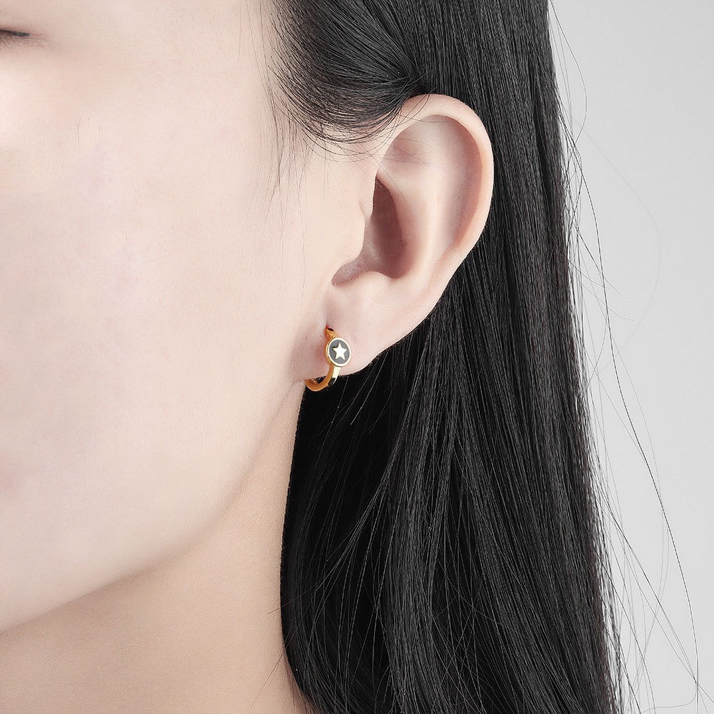 S925 sterling silver stud earrings dripping oil five-pointed star pattern earrings - Image 4