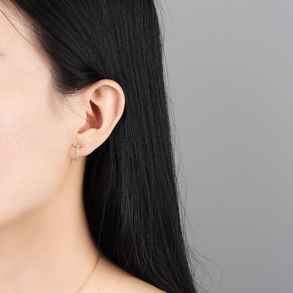 S925 sterling silver stud earrings T-ring earrings - Image 4