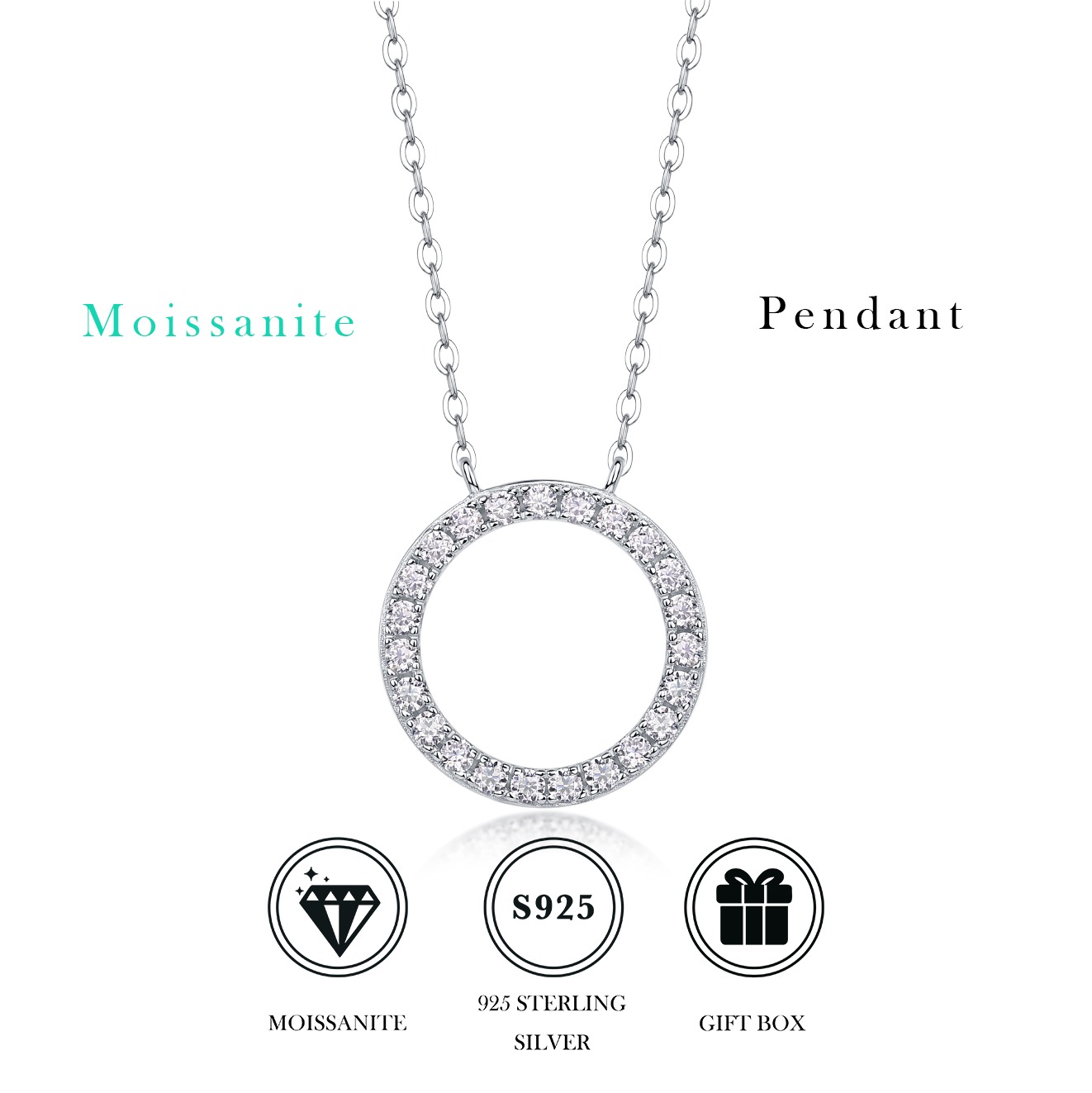 Moissanite Diamond Pendant Real 925 Sterling Silver Charm - Image 3