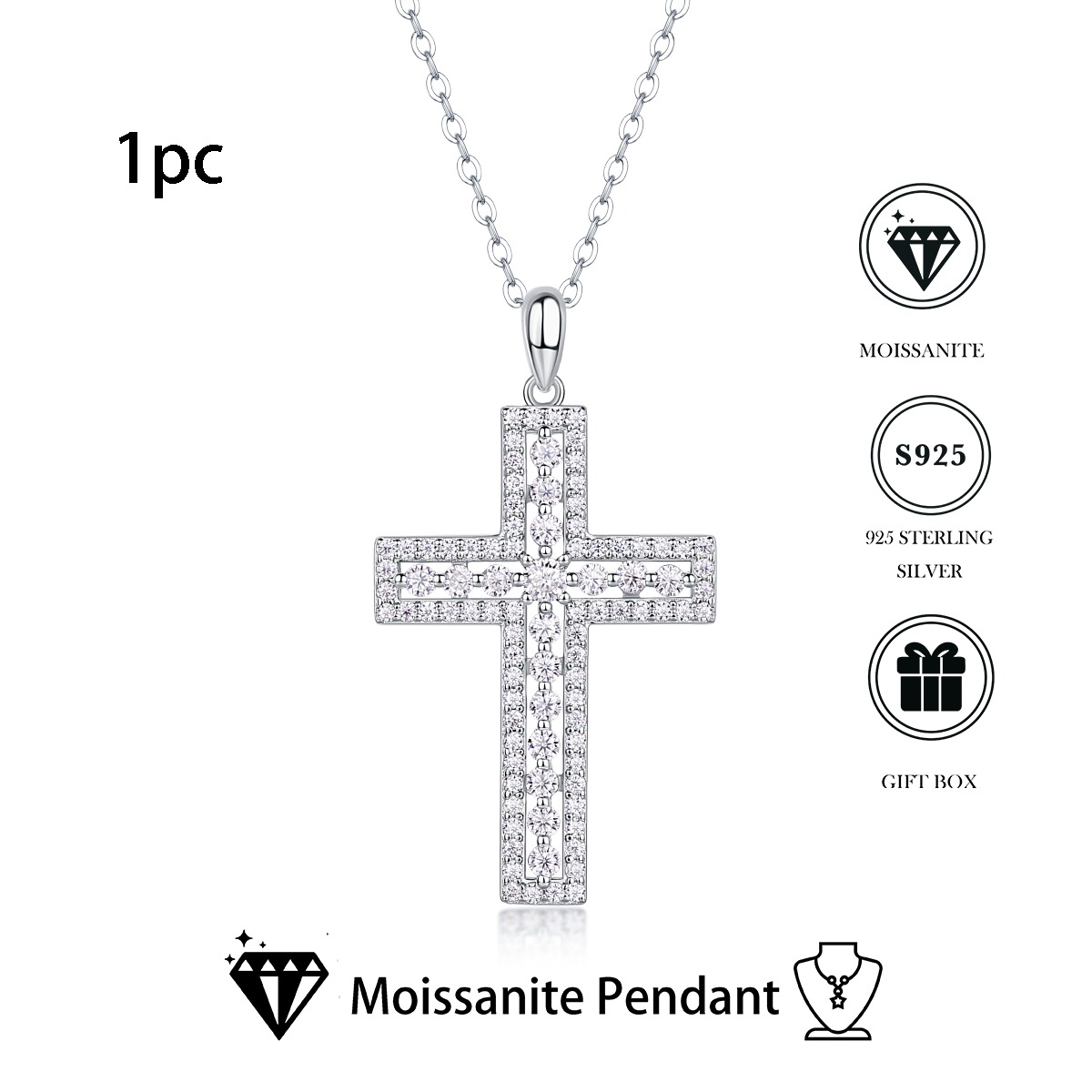 925 sterling silver pendant necklace with moissanite gold chain - Image 2