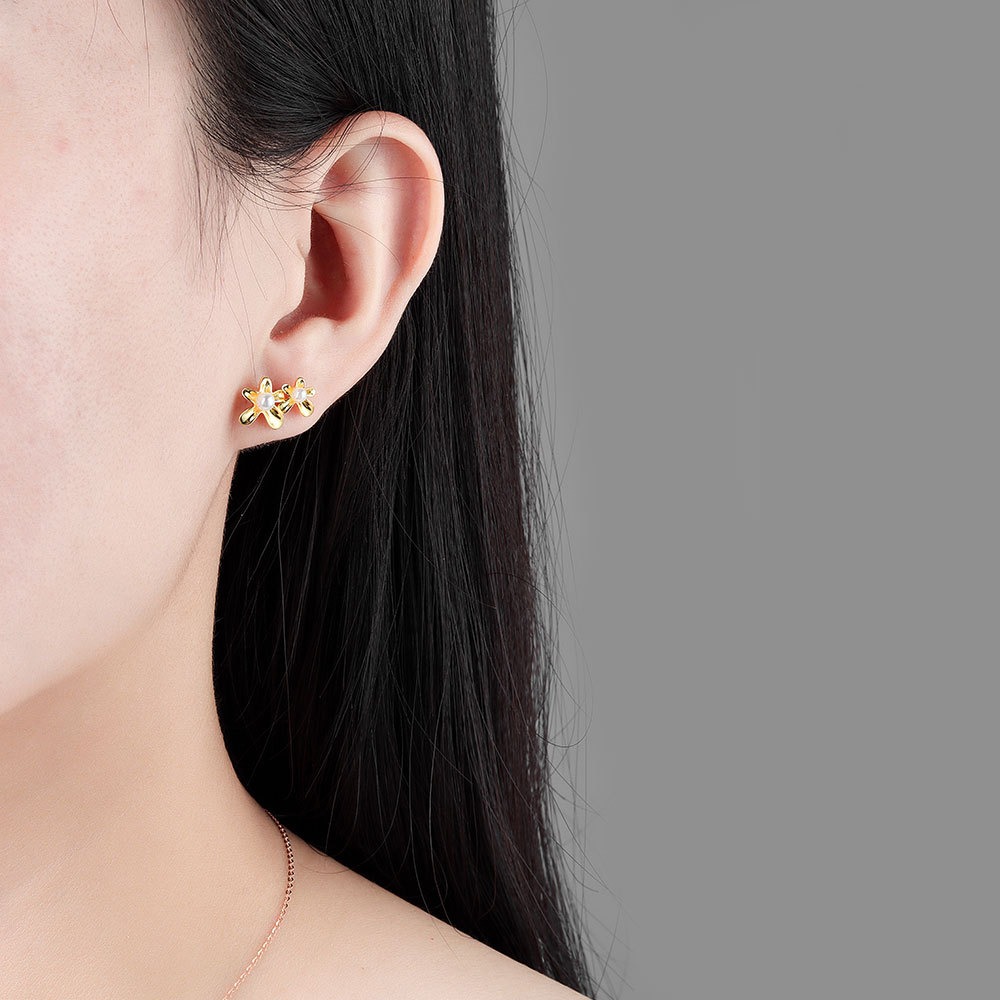 S925 sterling silver stud earrings with irregular florets - Image 4