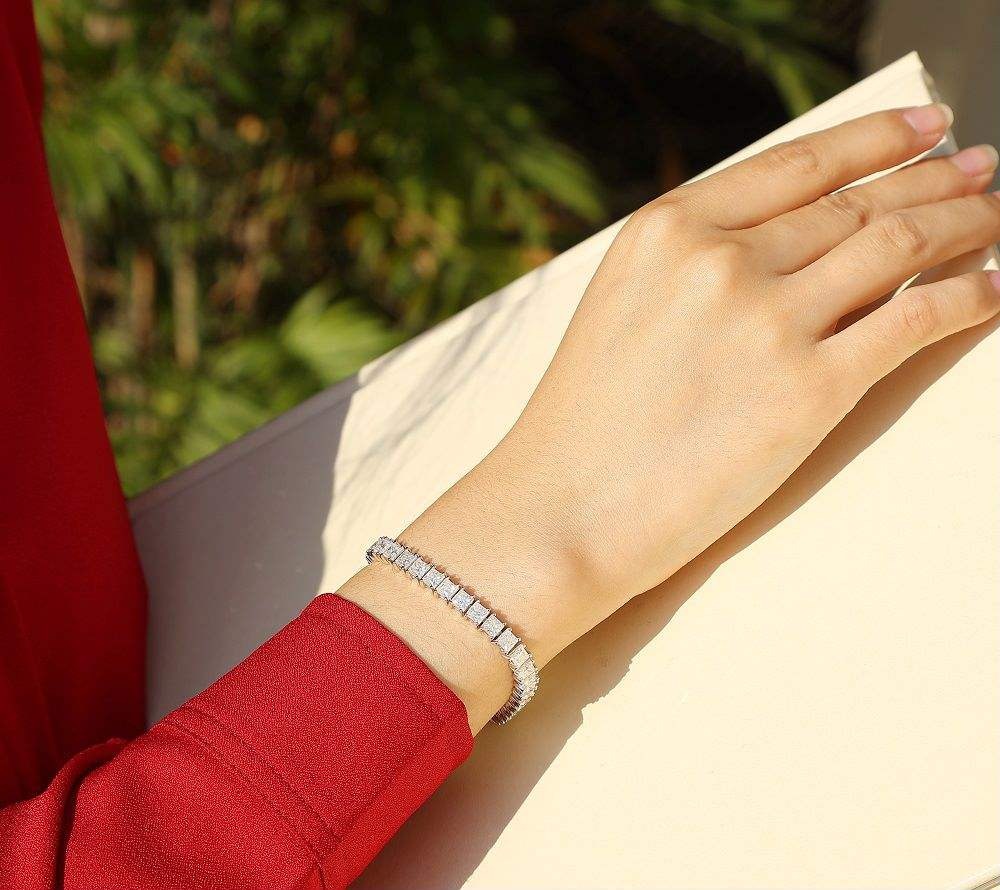 4MM Square Moissanite Tennis Bracelet White Gold Plated 925 Silver D Color VVS1 - Image 5