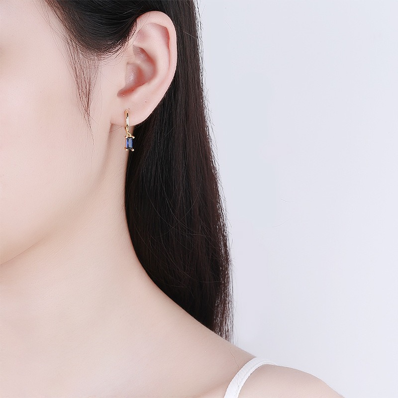 S925 sterling silver stud earrings rectangular zircon earrings - Image 3