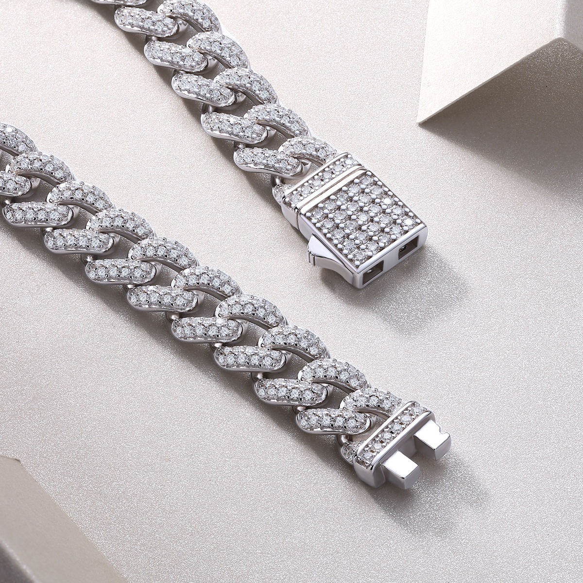 Mens Bracelet Fashion White Gold 925 Sterling Silver VVS Moissanite Diamond Link Bracelet - Image 4