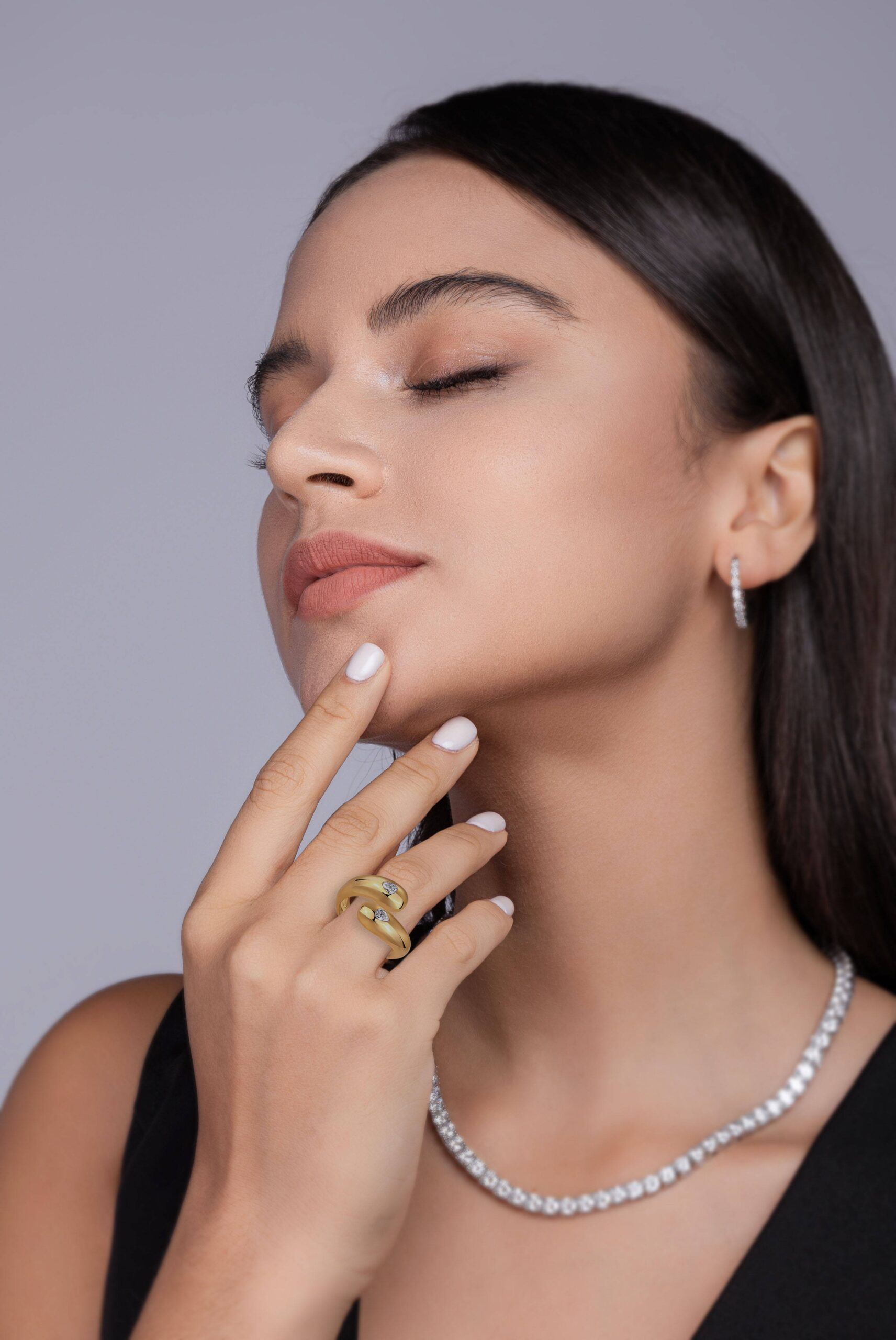 3x4mm Pear Moissanite Open Ring | Irregular Geometric Design | S925 Silver with 18K Gold - Image 6