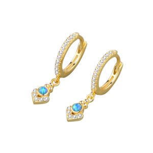 S925 sterling silver stud earrings geometric blue opal earrings