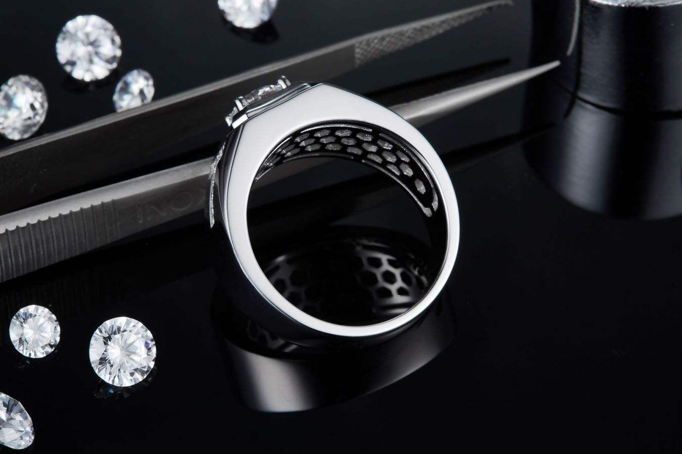 1 Carat D Color Moissanite S925 Silver Plated Ring for Men - Image 5