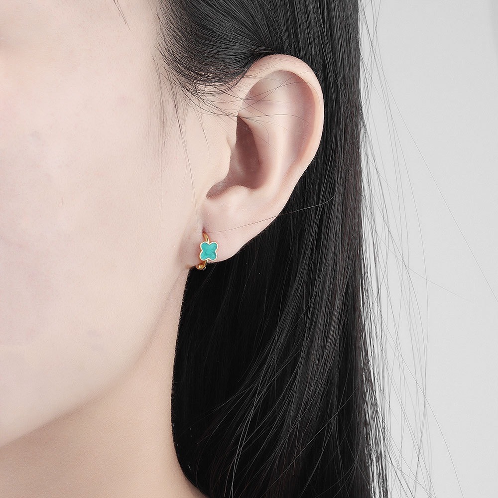 S925 sterling silver stud earrings dripping oil four-leaf clover earrings - Image 4