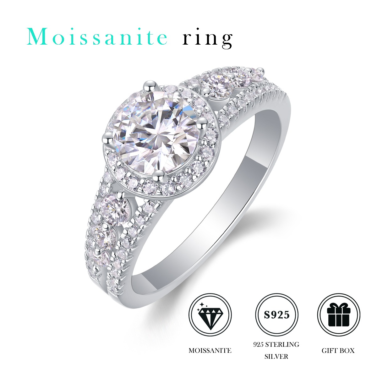 High Quality Mini Moissanite Rings Fine Jewelry Rhodium Plated 925 Sterling Silver Diamond Ring