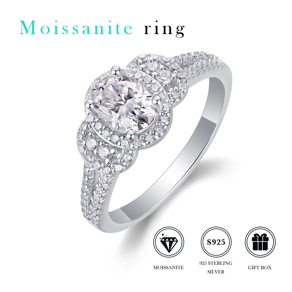 S925 Sterling Silver Round Moissanite Rings Rhodium Plated Engagement Ring Jewelry For Manufacturer