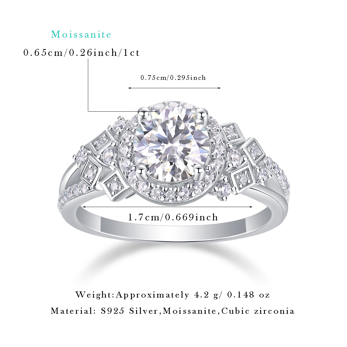 S925 Sterling Silver 1ct Moissanite Rings Full Diamond Rings For Women Engagement Jewelry Manufacturer - Image 2