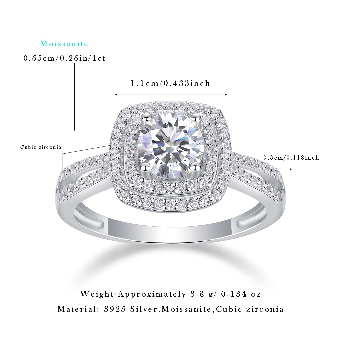 Jewelry Fashion 1 Carat Moissanite Ring 925 Sterling Silver Moissanite Jewelry - Image 2