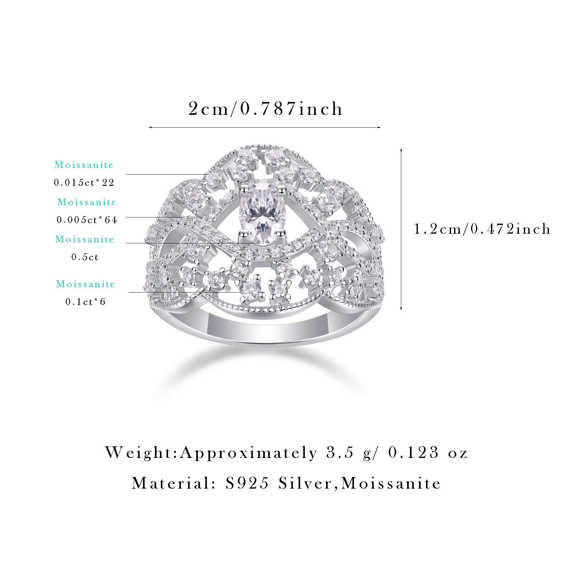 High Quality 925 Sterling Silver Ring Women's Romantic Ring Rhodium Plated Diamond Stone - Image 2