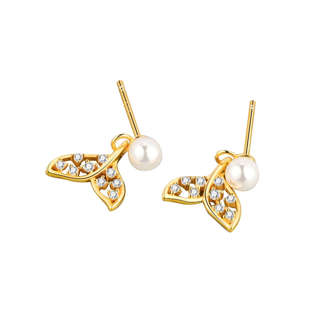 S925 sterling silver stud earrings mermaid tail pearl earrings