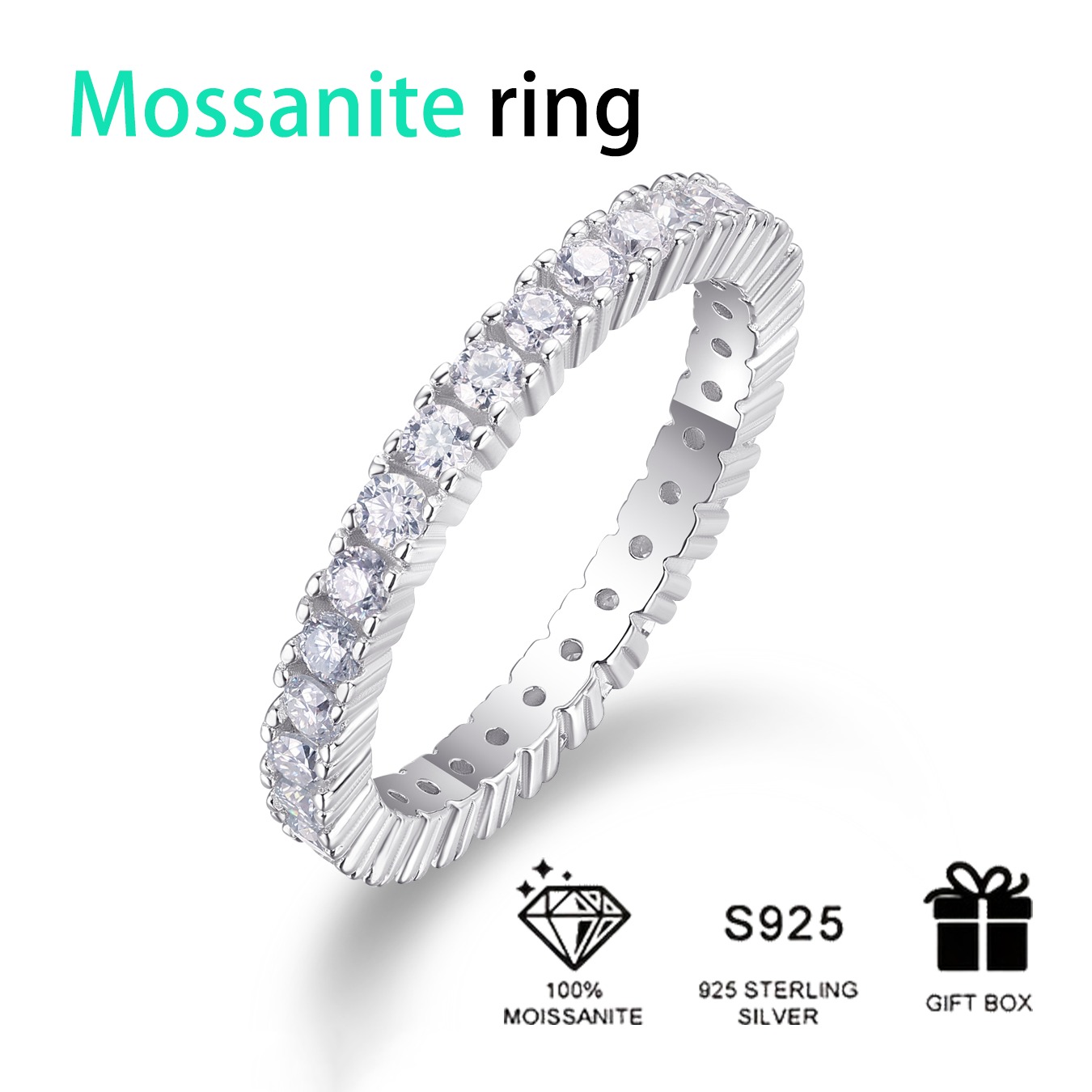 S925 Silver Moissanite Diamond Ring D Color Moissanite White Gold Plated Engagement Rings For Gift - Image 3