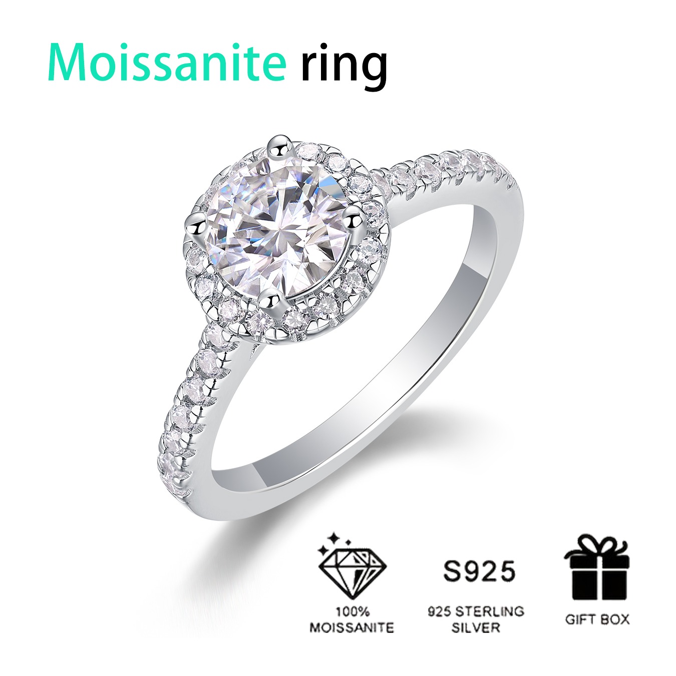 Jewelry Fine Jewelry Round Brilliant Cut Engagement Moissanite 925 Sterling Silver Ring For Women - Image 3
