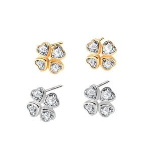 S925 sterling silver stud earrings zircon clover earrings