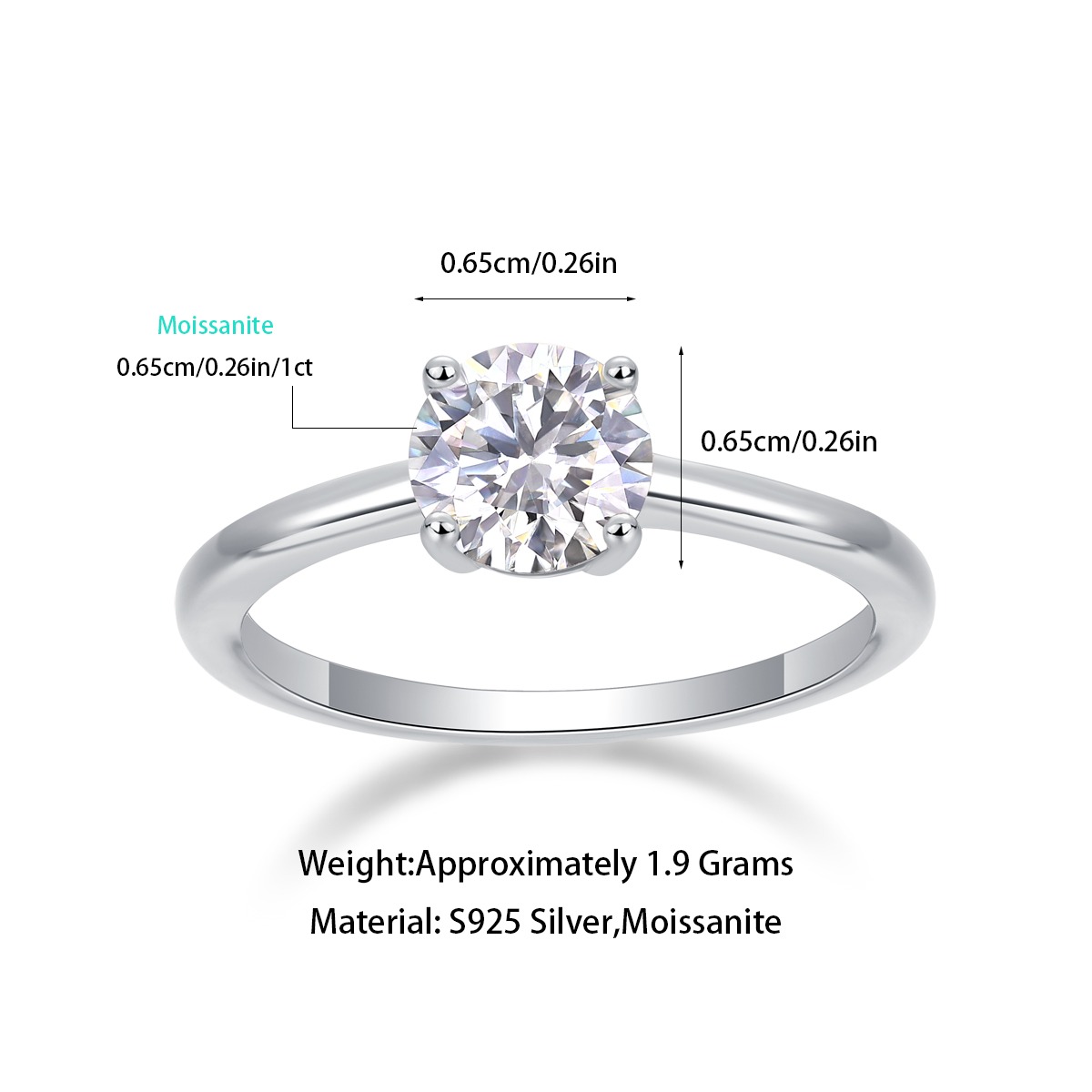High Quality Mini Moissanite Rings Fine Jewelry Rhodium Plated 925 Sterling Silver Diamond Ring - Image 2