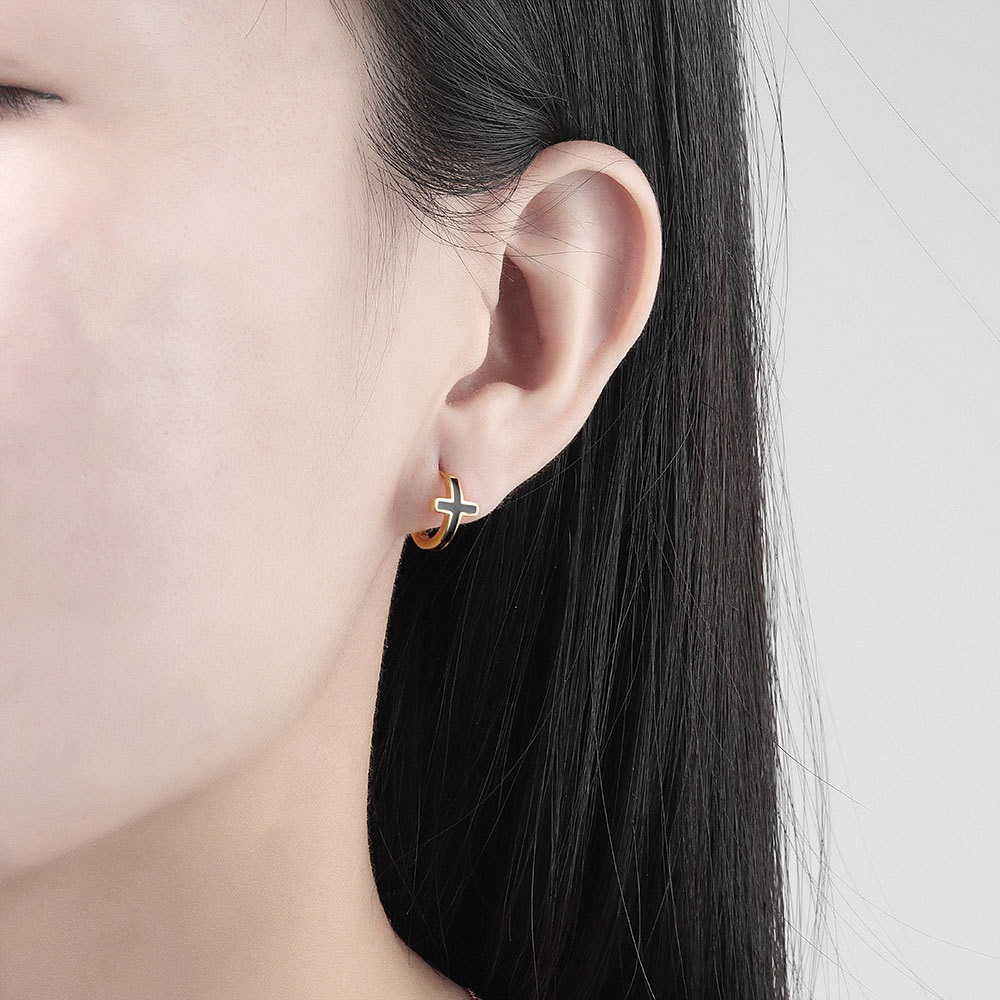 S925 sterling silver stud earrings cross-shaped earrings - Image 4