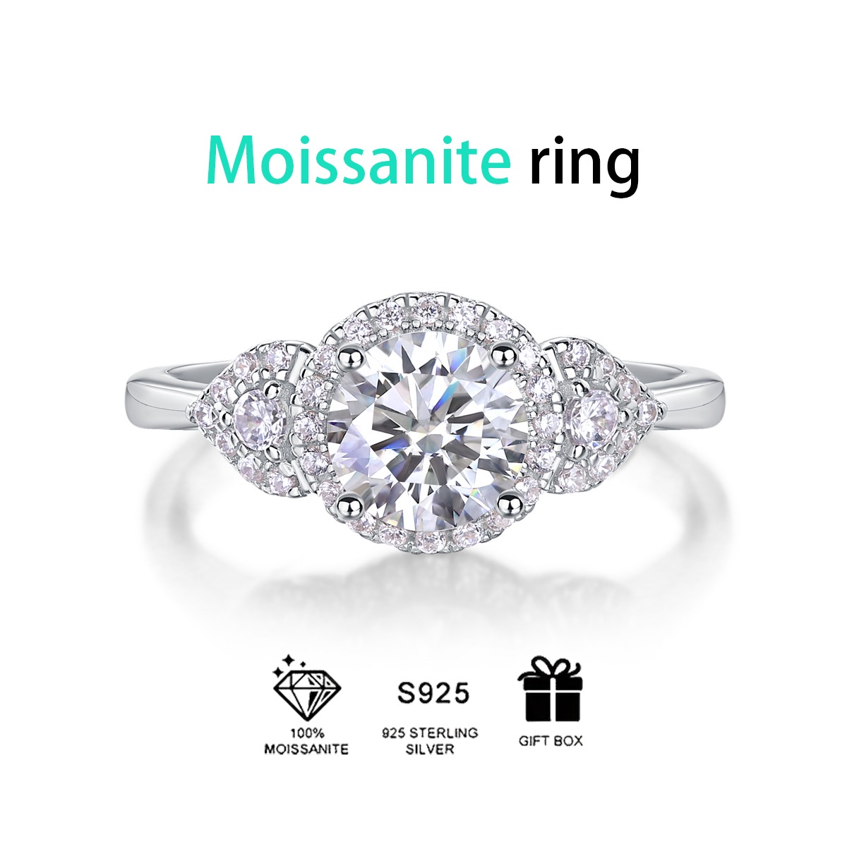 1ct MoissaniteRing 925 Sterling Silver Rhodium Plated Engagement Wedding Band Unique Gift - Image 3